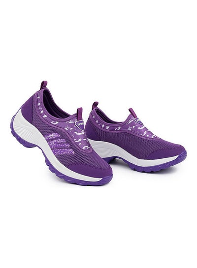 Buy Mesh Detail Round Toe Slip-On Running Shoes Purple/White in UAE