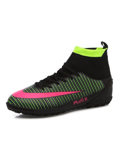 Buy High Top Lace-Up Football Shoes Black/Green/Pink in Saudi Arabia