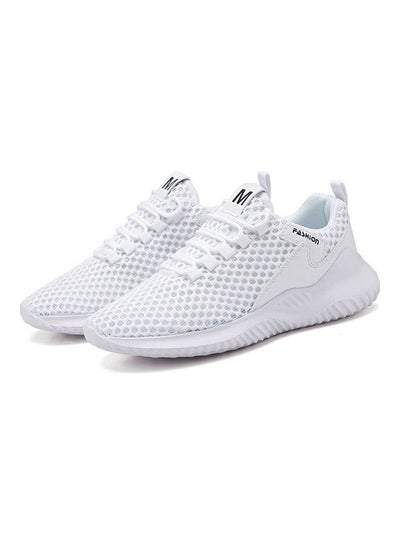 Buy Breathable Lace-Up Running Shoes White in Saudi Arabia