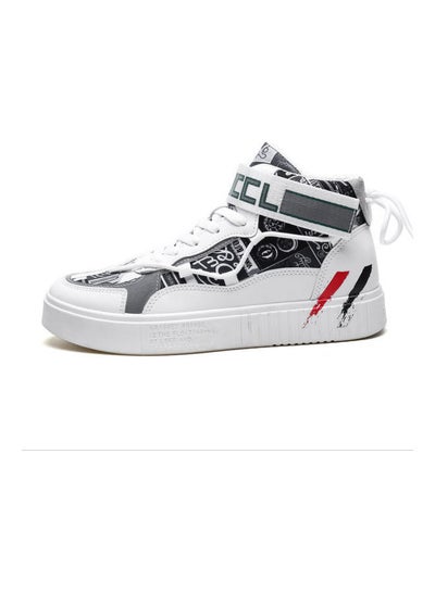 Buy Lace-Up High Top Sneakers White/Black/Red in Saudi Arabia