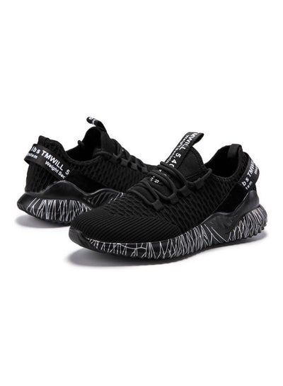 Buy Mesh Detail Lace-Up Sport Shoes Black in UAE