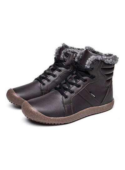 Buy Fur Detail Lace-Up Ankle Boots Brown in Saudi Arabia