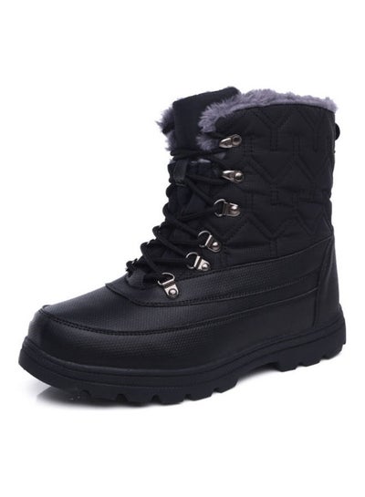 Buy Waterproof High Tube Lace-Up Boots Black in Saudi Arabia