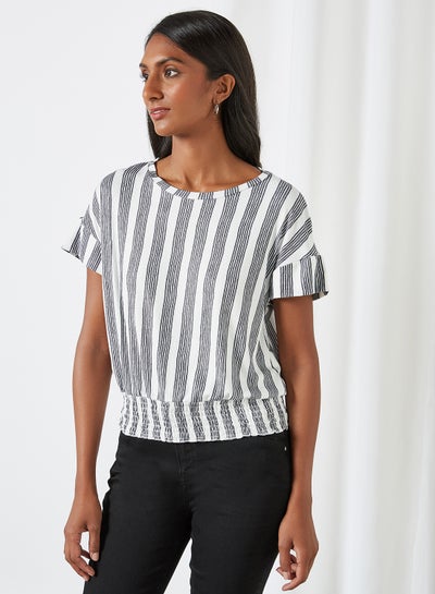 Buy Striped Pattern Round Neck T-Shirt Black Stripe in UAE