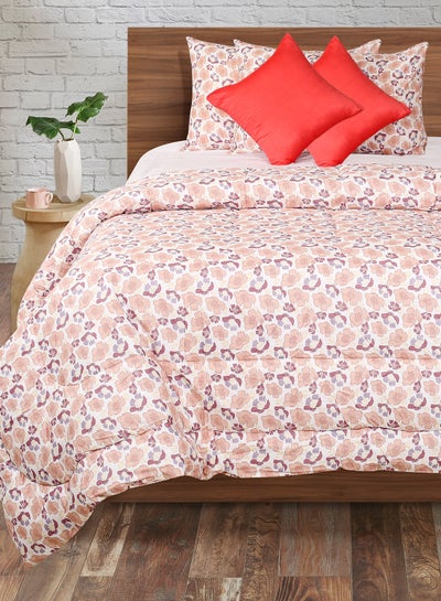 Buy Comforter Set King Size All Season Everyday Use Bedding Set 100% Cotton 5 Pieces 1 Comforter 2 Pillow Covers 2 Cushion Covers White/Orange/Purple Polyester White/Orange/Purple 215 x 240cm in UAE