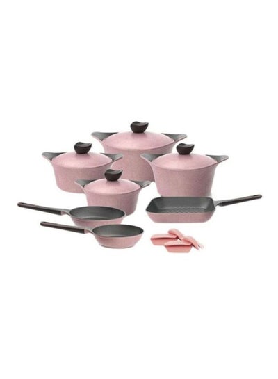 Buy 14-Piece Granite Multipurpose Cookware Set Pink 60x48x44cm in Saudi Arabia