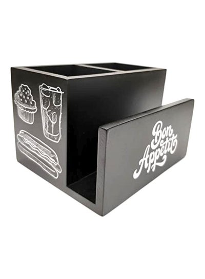 Buy Bon Appetit Cutlery And Napkin Holder Black/White 15x12x10cm in UAE