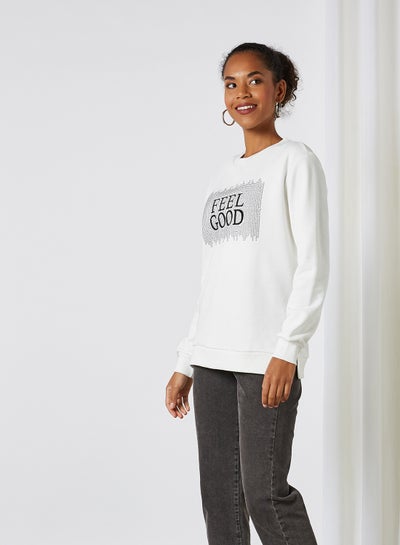 Buy Graphic Printed Long Sleeve Sweatshirt Off White in UAE