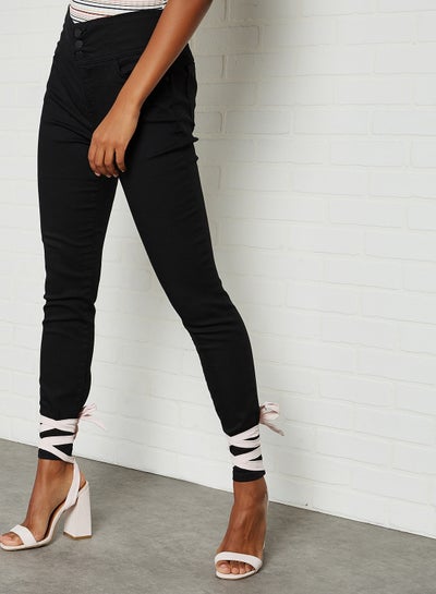 Buy Slim Fit Pattern Pants Black in Egypt