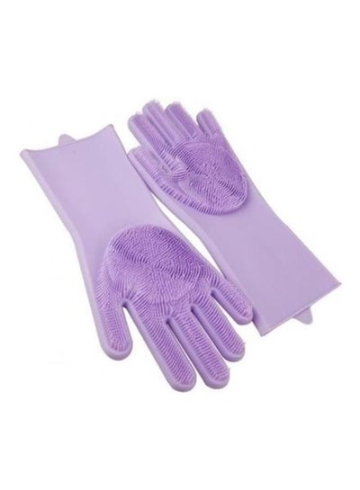 Buy 2-Piece Magic Silicone Scrubbing Gloves Purple 4.2x34.4cm in Egypt