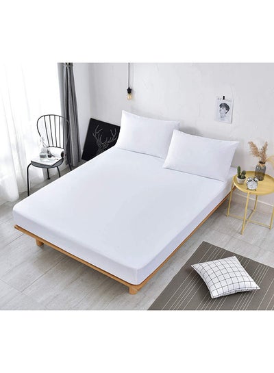 Buy 3-Piece Solid 180 TC Premium Collection Queen Size Flat Bedsheet And Pillow Case Set Includes 1x Bedsheet 240x254 cm, 2x Pillow Cases 50x75 cm Cotton White in UAE