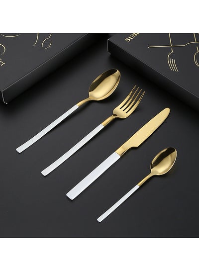 Buy 4 Piece Stainless Steel Cutlery Set White/Gold in UAE