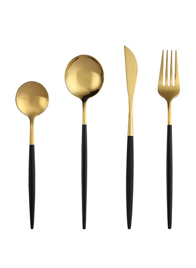 Buy 4 Piece Stainless Steel Cutlery Set Black/Gold in Saudi Arabia