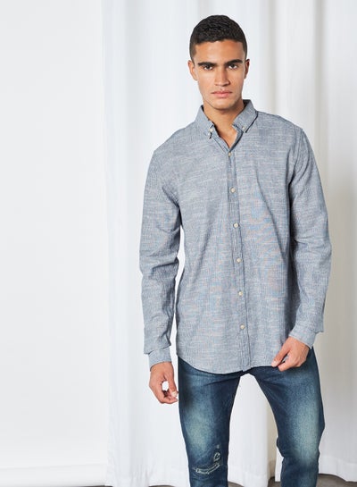Buy Textured Long Sleeve Shirt Indigo Fine Stripe in Egypt