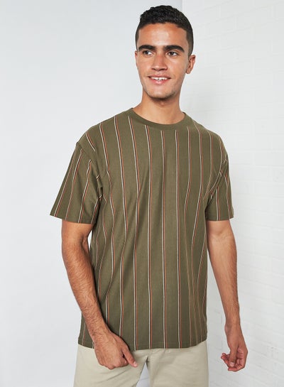 Buy Striped Short Sleeve T-Shirt Washed Khaki Triple Stripe in Egypt
