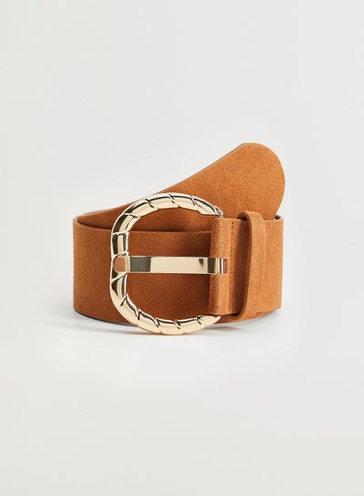 Buy Embossed Design Tongue Buckle Belt Camel in Saudi Arabia