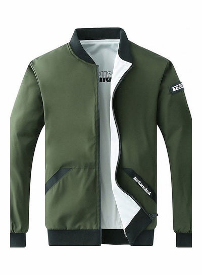 Buy Stand Collared Zipper Jacket Army Green in UAE