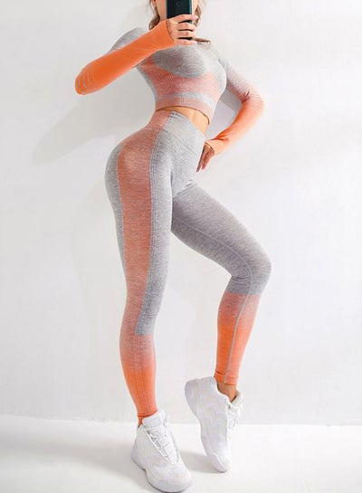 Buy 2-Piece Striped Sports Suit Grey/Orange in UAE