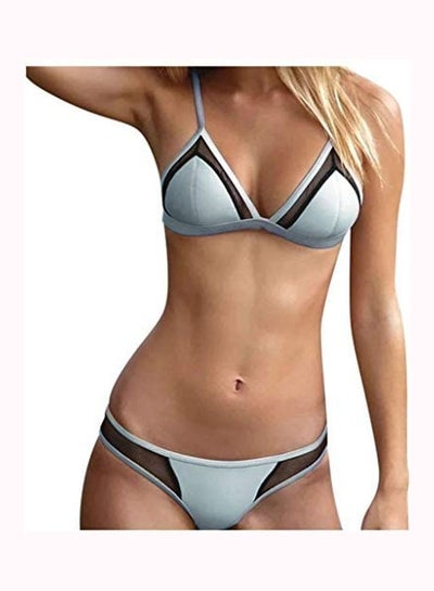 Buy Women's Hollow out Strappy Cross Padding Bikini Set Blue in Saudi Arabia