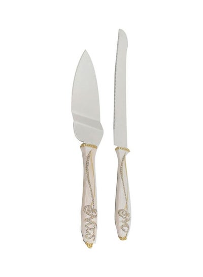 Buy 2-Piece Cake Knife Set White/Silver 1xCake Shovel 13x37x3, 1xLarge Knife 20cm in Saudi Arabia