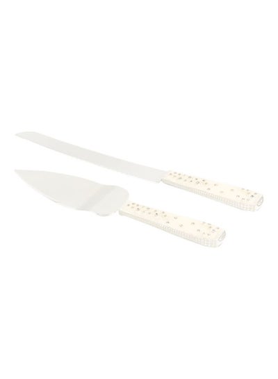 Buy 2-Piece Cake Knife Set White/Silver 1xCake Shovel 13x37x3, 1xLarge Knife 20cm in Saudi Arabia