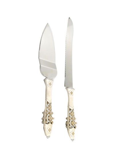 Buy 2-Piece Cake Knife Set White/Silver 1xCake Shovel 13x37x3, 1xLarge Knife 20cm in Saudi Arabia