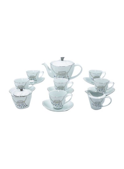 Buy 17-Piece Tea Set White/Grey 6x Tea Cups (200 ml), 6x Tea Saucers (14 cm), 1x Teapot With Lid (1 Liter), 1x Sugar Bowl With Lid (18 cm) , 1x Milk Bowl (16 cm) in Saudi Arabia