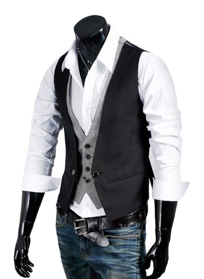Buy Two Piece Vest Waistcoat Black/Grey in Saudi Arabia