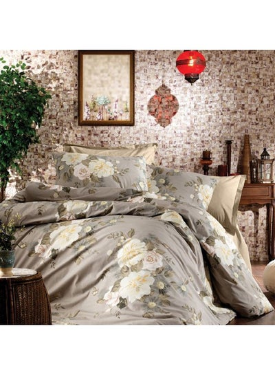 اشتري 6-Piece Floral Duvet Cover Set Includes 1xComforter 260x240 cm, 1xFitted Sheet 200x200+30 cm, 2xPillow Sham 60x40 cm, 2xPillow Sham Cotton Grey/White/Yellow 50x90cm في الامارات