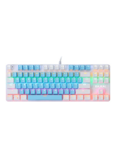 Buy 87 Keys Wired Mixed Light Keyboard With Mechanical Blue Switch Suspension Button Blue & White in Saudi Arabia
