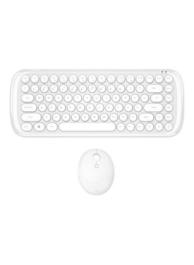 اشتري مجموعة ماوس ولوحة مفاتيح لاسلكية ميني كاندي كومبو 2.4G ب84 مفتاح مع أغطية مفاتيح بانك دائرية بلون أبيض أبيض في الامارات