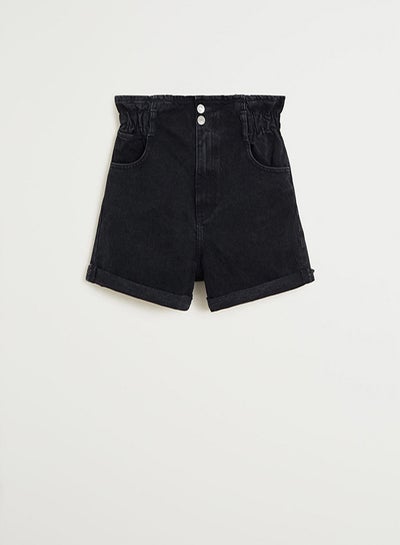 Buy Ruched Regular Shorts Black Denim in Saudi Arabia