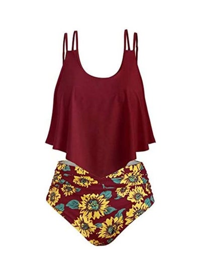 Buy 2-Piece Floral Printed Bikini Set Red/Yellow in UAE