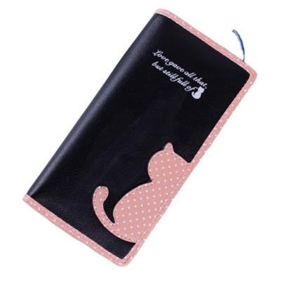 Buy Cute Color Contrast Cat Design Ladies Wallet Black in Saudi Arabia