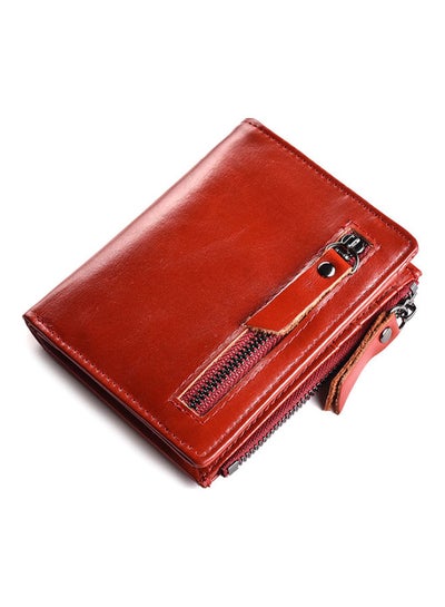 Buy Retro Anti Magnetic Head Layer Leather Zero Purse Wallet Zipper Red in UAE