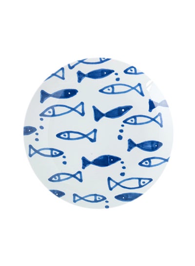 Buy 8-inch Ceramic Hand-Painted Round Plate Blue 21x21x2cm in Saudi Arabia