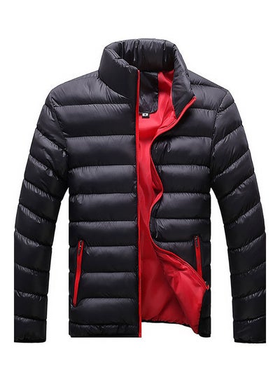 Buy Stand Collar Zipper Jacket Black/Red in UAE