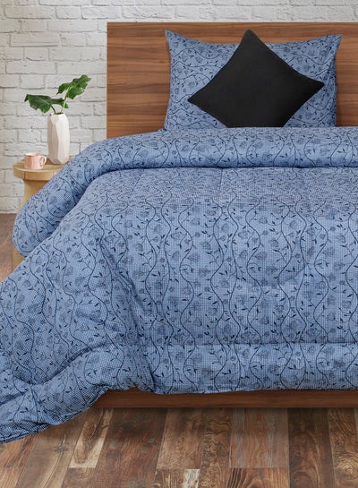 Buy Comforter Set For Twin Size/Double size - All Season Everyday Use Bedding Set - 100% Cotton Polyester Blue/Black 150x200cm +Pillow Cover 50X75cm +Cushion Cover 40x40cm in Saudi Arabia