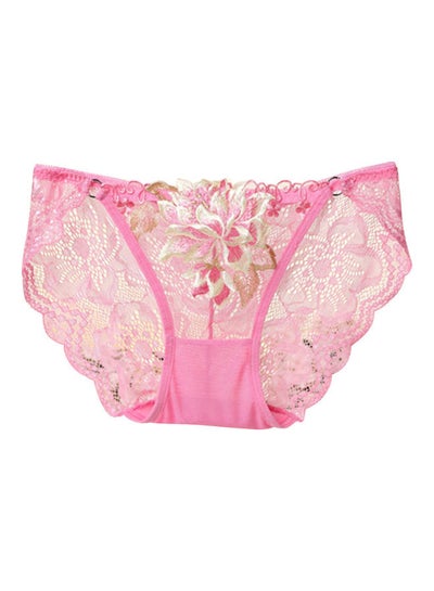 Buy Flower Embroidered Soft Low Rise Briefs Rose Red in UAE