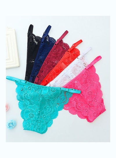 Buy Lace Flower See-through Women's Low Waist Briefs Erotic Underwear Thong Wine Red in Saudi Arabia