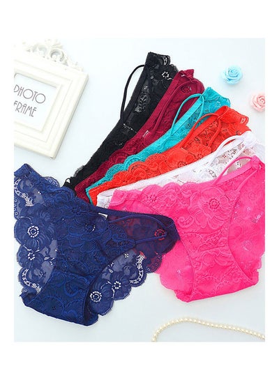 اشتري Women Hollow Lace See-Through Mid Waist Underwear Briefs Panties Thong أبيض في السعودية