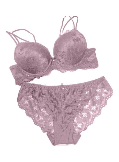 Buy Women Underwear Set Floral Lace Purple in Saudi Arabia