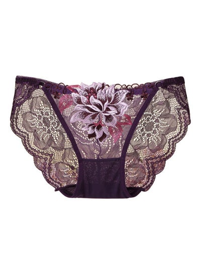 Buy Flower Embroidered Soft Low Rise Briefs Purple in UAE