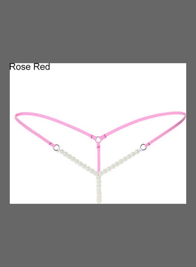 Buy Lady Crotchless Faux Pearls String G-string Briefs Underwear Underpants Rose Red in Saudi Arabia