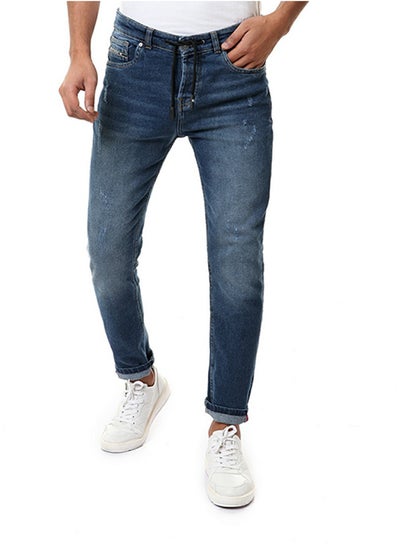 Buy Cutted Slim Fit Jeans Pant Blue Jeans in Egypt