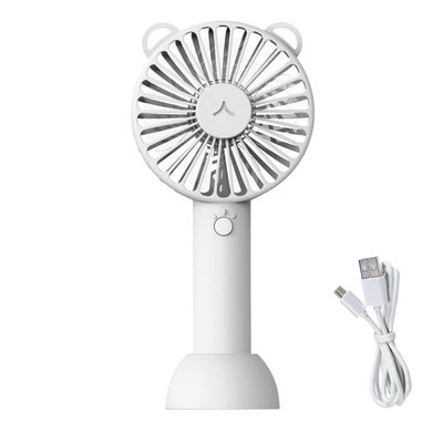 Buy 3-Speed Low Noise Personal Desk Handheld Fan With Base White 21cm in Saudi Arabia