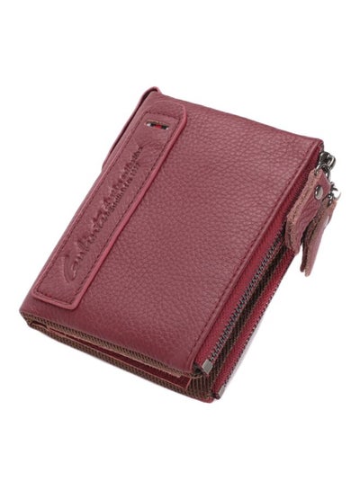 Buy Men's Zippered Leather Wallet Red in Saudi Arabia