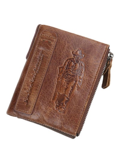 Buy Men's Zippered Leather Wallet Brown in Saudi Arabia