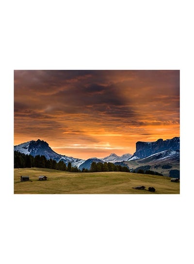 Buy Snowy Mountains Printed Self Adhesive Wall Sticker Green/Blue/Orange 60x45cm in Egypt