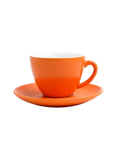 Buy Ceramic Coffee Cup And Saucer Matte Orange 8.8x8.8x5.4cm in Saudi Arabia